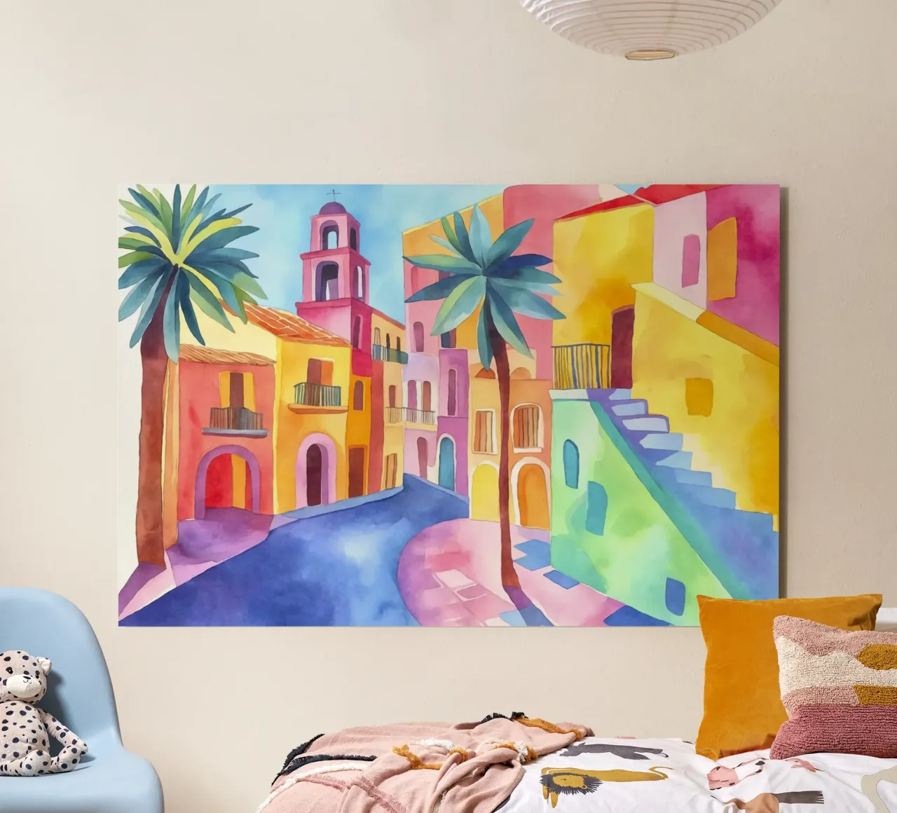 Tropical Summer In The Village Watercolor Art forex plate by Andrea Haase Modern Home