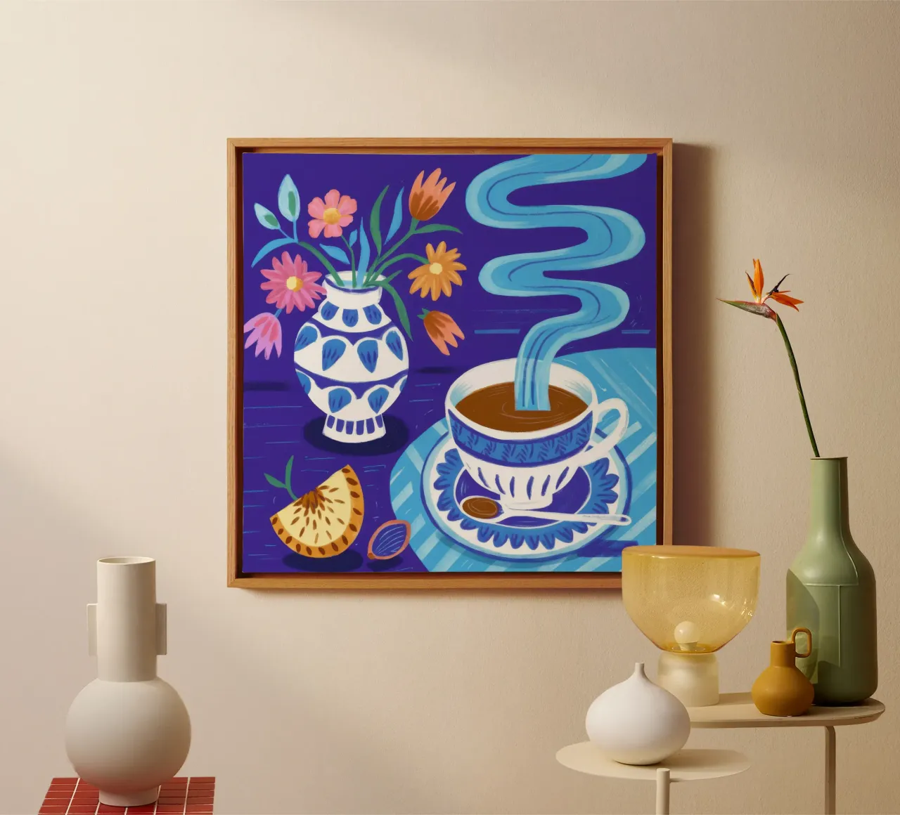 Steaming Coffee Serenade canvas with Floater frame by Enter Bloom