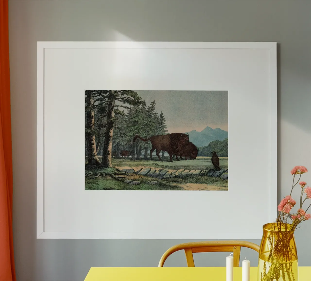 Vintage Kolb 10 Tafel 3 Auerochse poster con telaio in legno da Vintage Print Collection