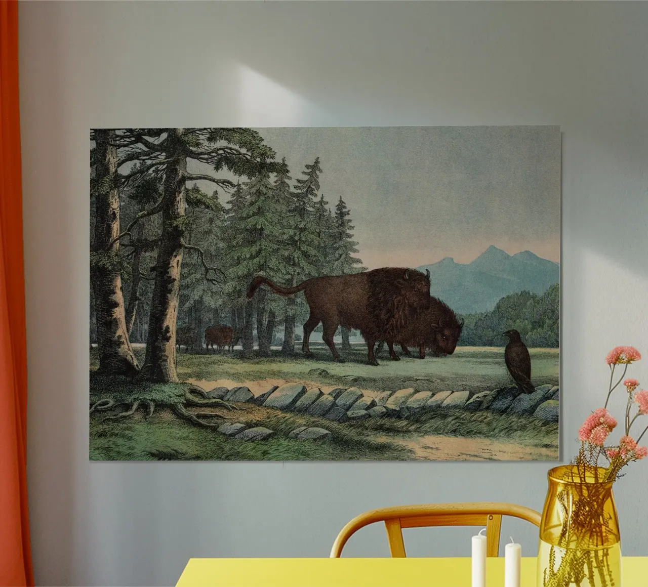 Vintage Kolb 10 Tafel 3 Auerochse poster con telaio in legno da Vintage Print Collection