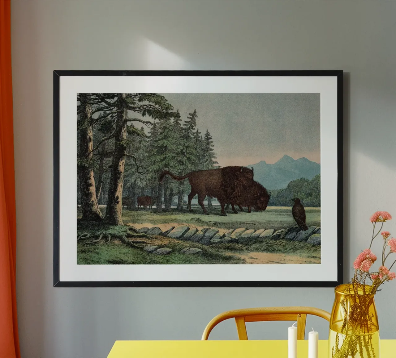 Vintage Kolb 10 Tafel 3 Auerochse poster con telaio in legno da Vintage Print Collection