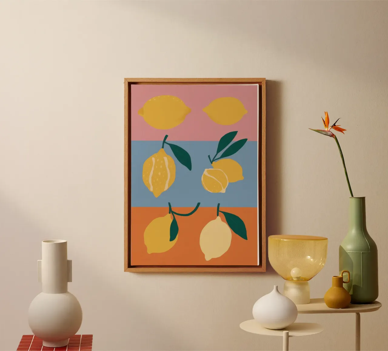 Tri-Panel-Zitronen-Studie Leinwand mit Schattenfugenrahmen von Enter Bloom