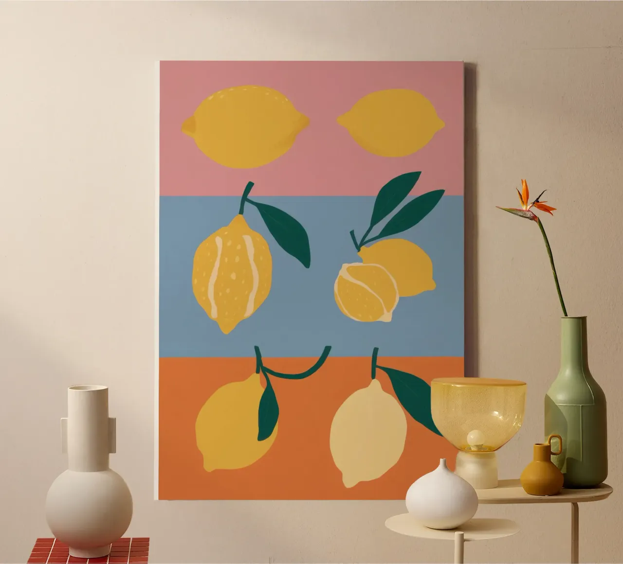 Tri-Panel-Zitronen-Studie Leinwand mit Schattenfugenrahmen von Enter Bloom