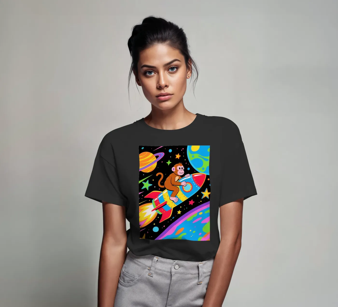 Funny Monkey Rocket t-shirt da knowledge