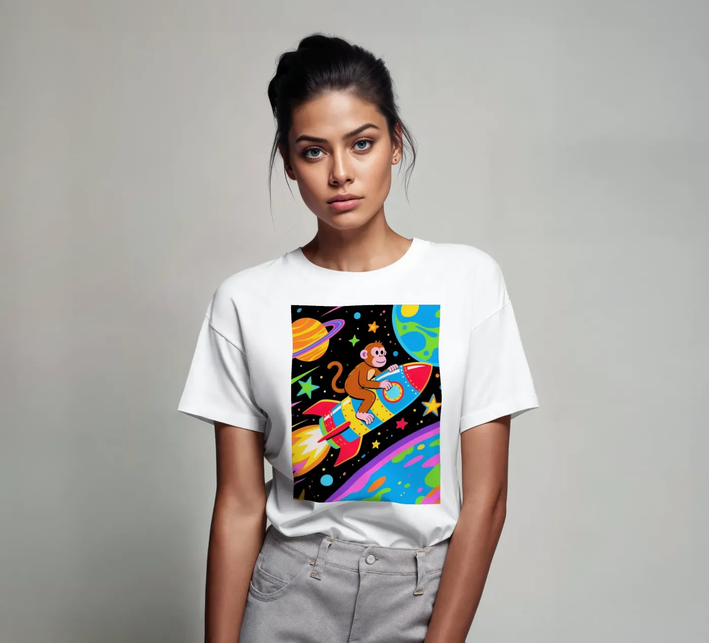 Funny Monkey Rocket t-shirt da knowledge