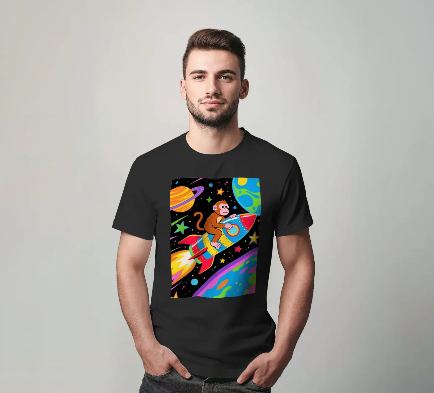 Funny Monkey Rocket t-shirt da knowledge