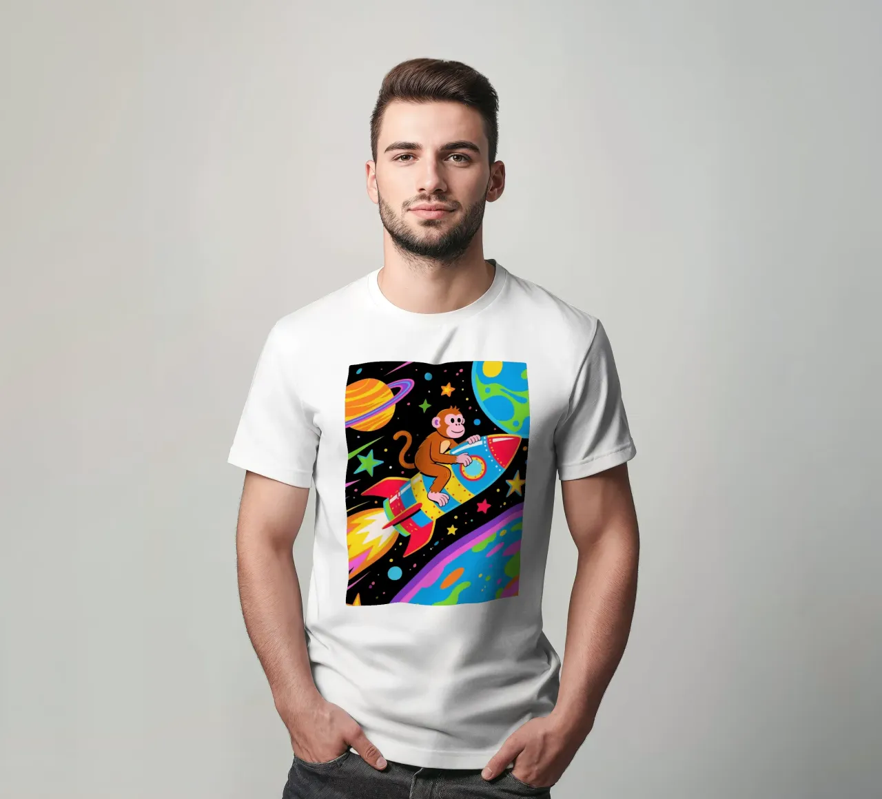 Funny Monkey Rocket t-shirt da knowledge