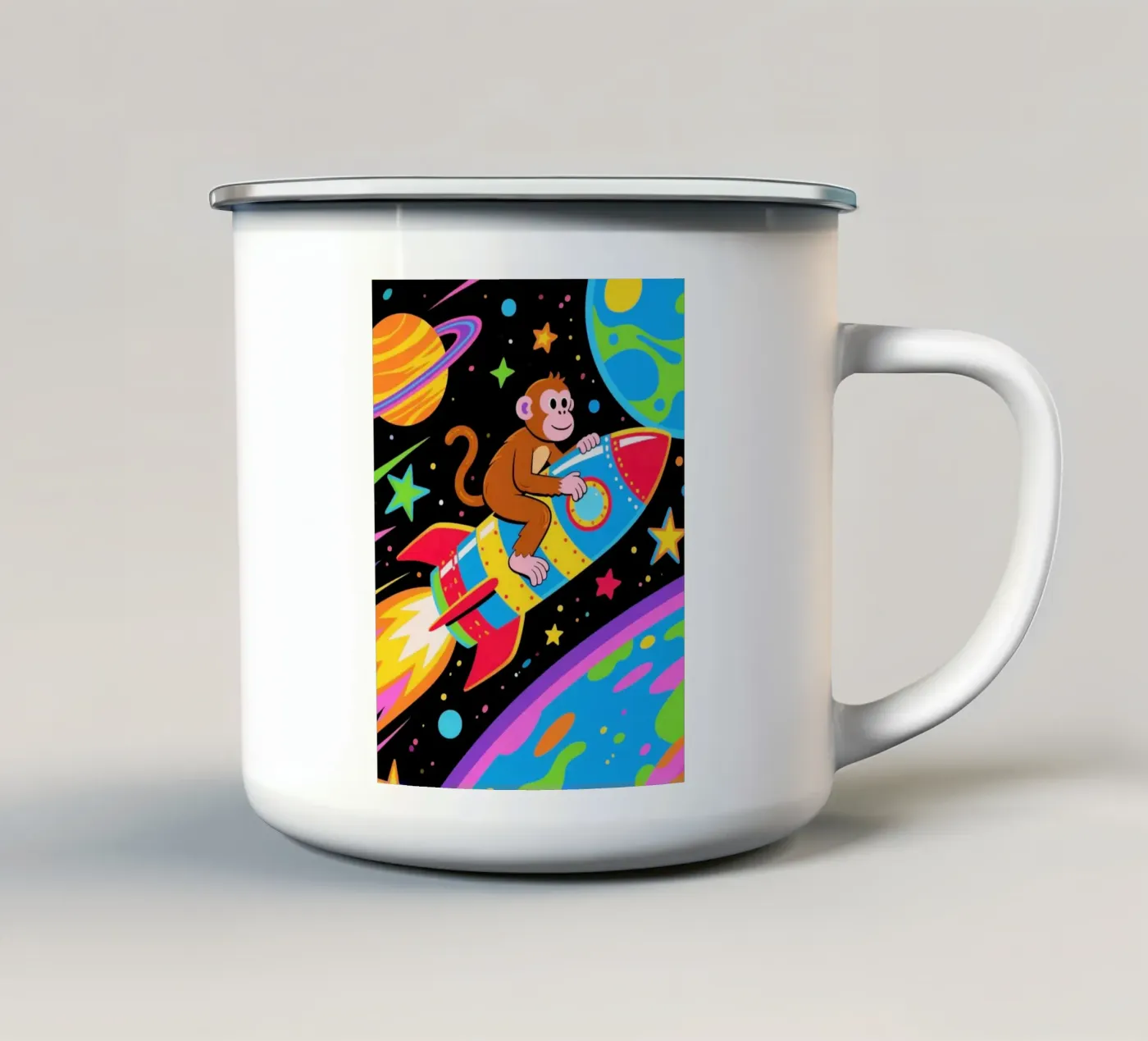 Funny Monkey Rocket emaille mok van knowledge