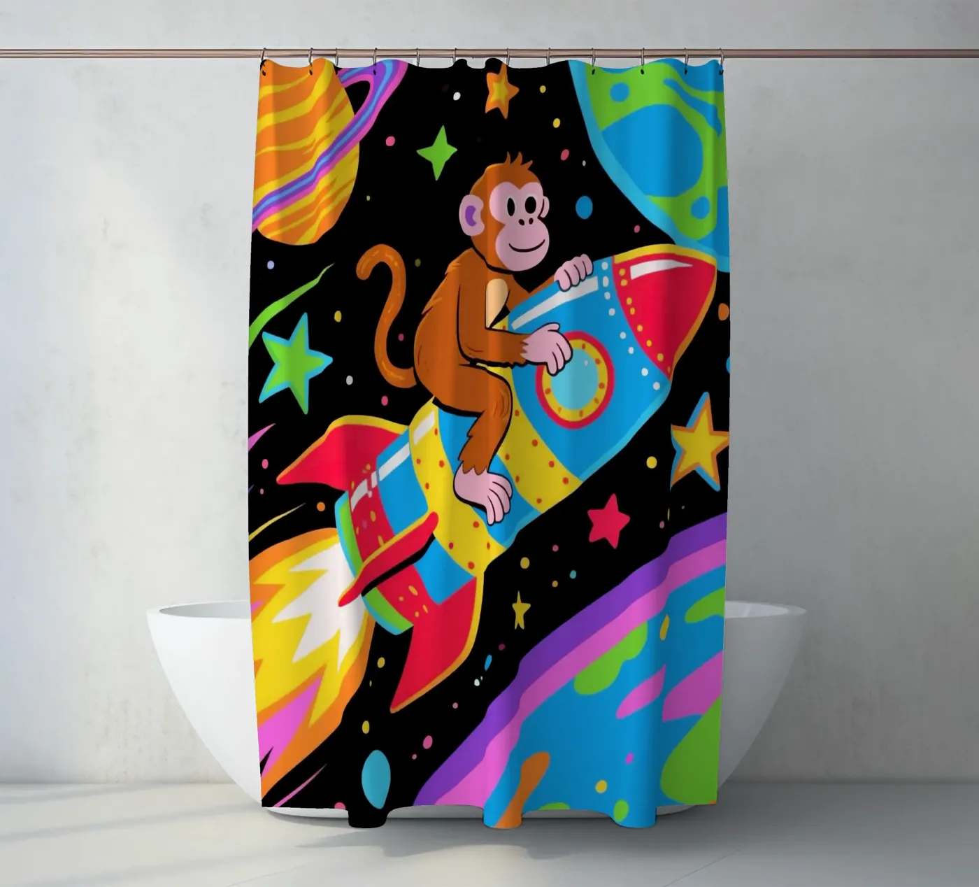 Funny Monkey Rocket Duschvorhang von knowledge