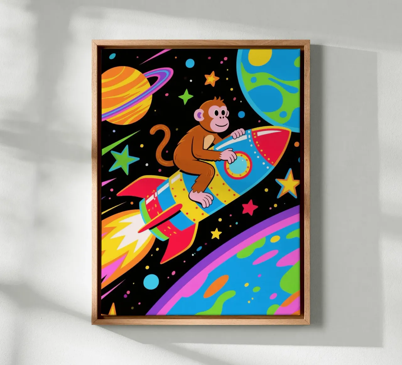 Funny Monkey Rocket canvas met Baklijst van knowledge