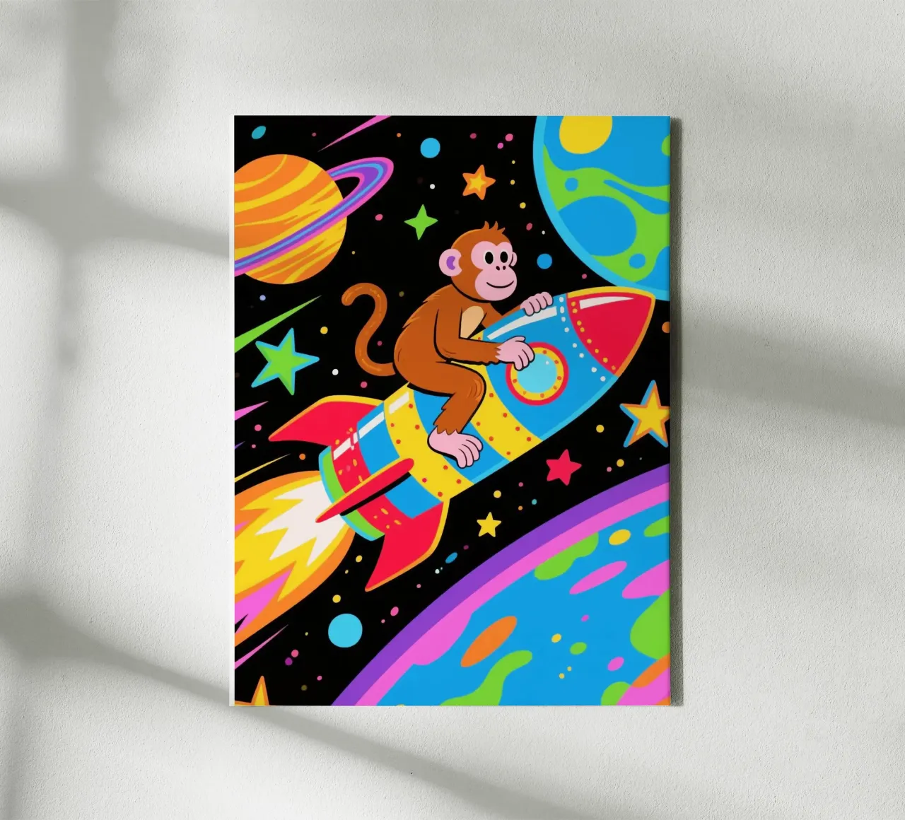 Funny Monkey Rocket canvas met Baklijst van knowledge