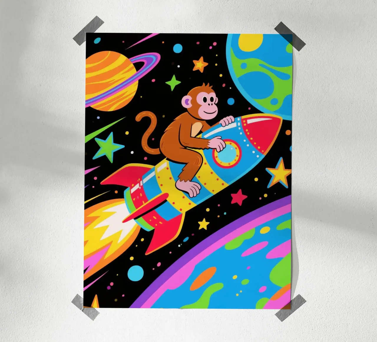 Funny Monkey Rocket poster con telaio in plastica da knowledge