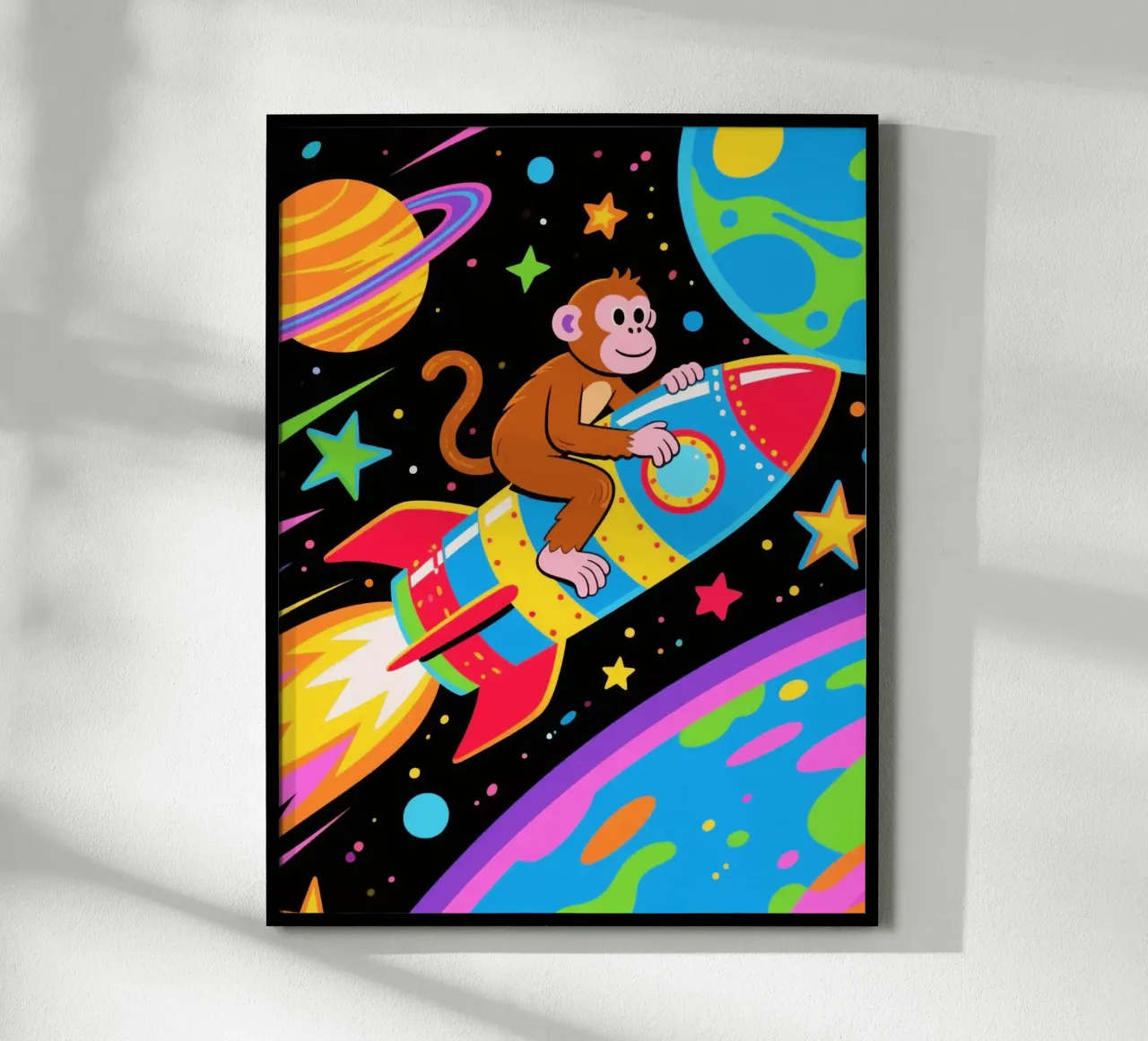 Funny Monkey Rocket poster con telaio in plastica da knowledge