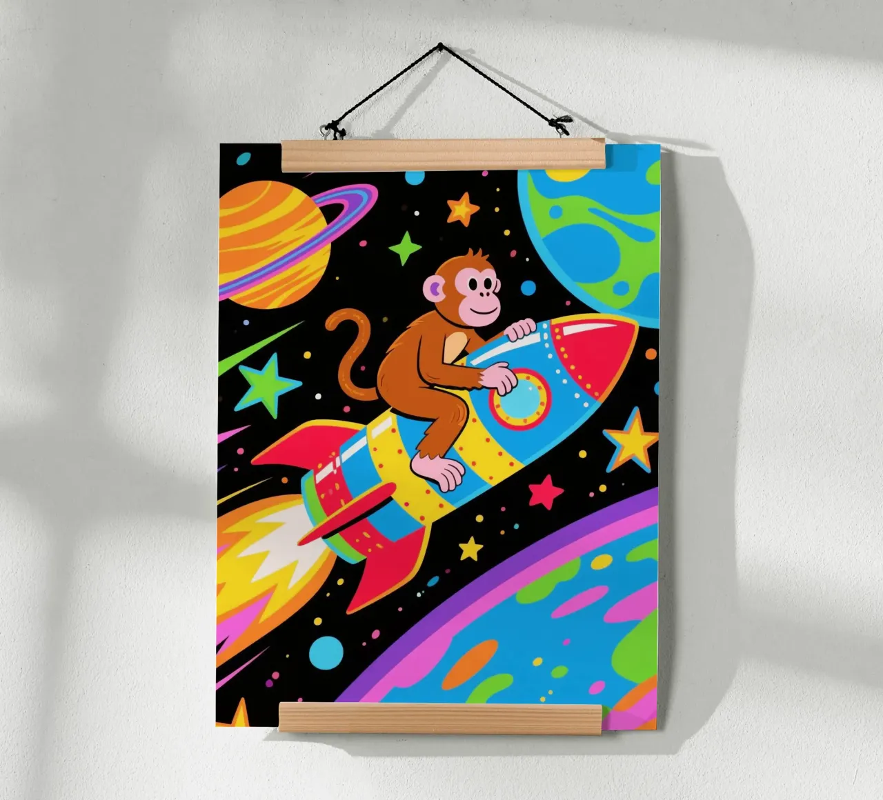 Funny Monkey Rocket poster con telaio in plastica da knowledge
