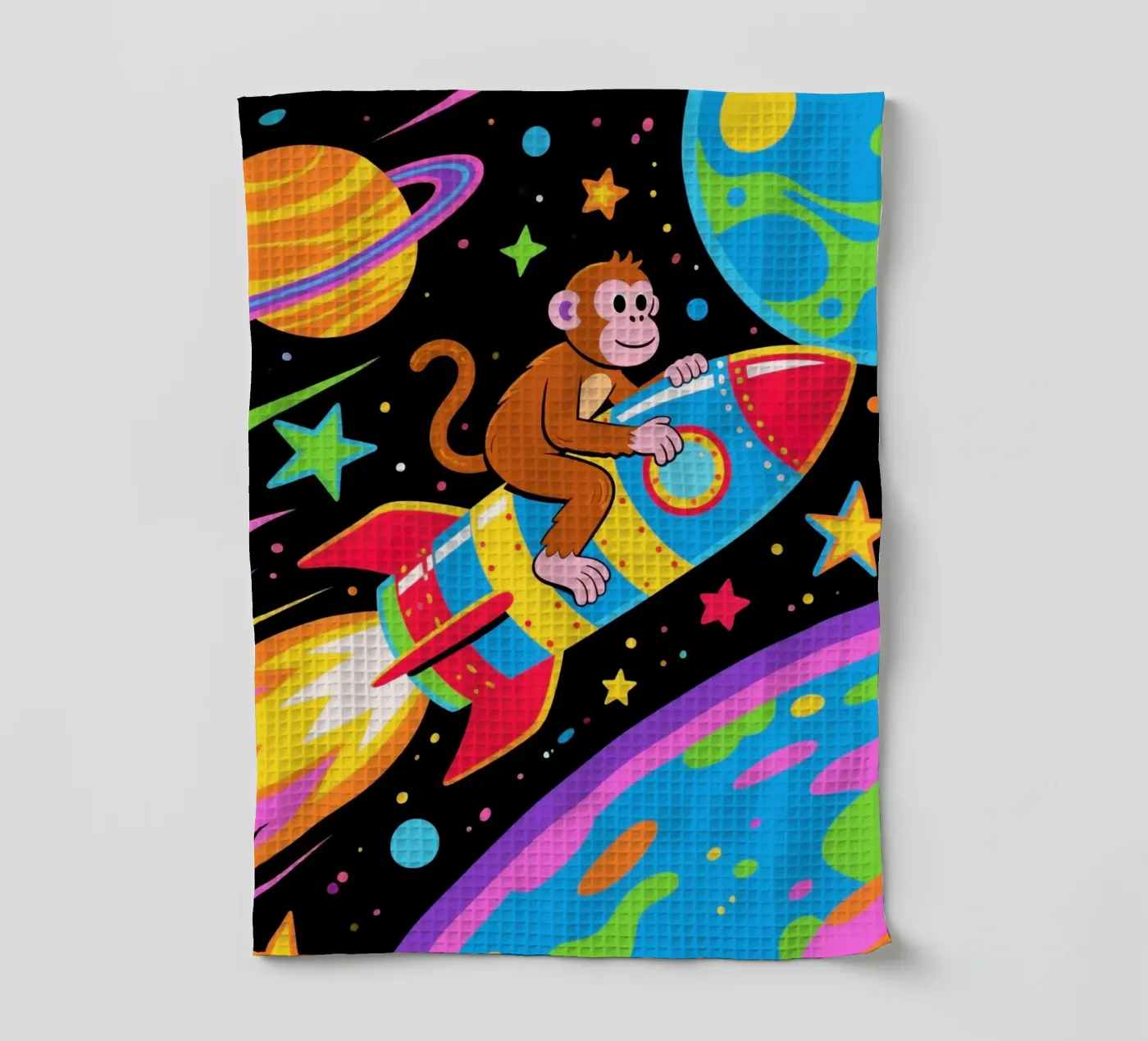 Funny Monkey Rocket tea towel by knowledge