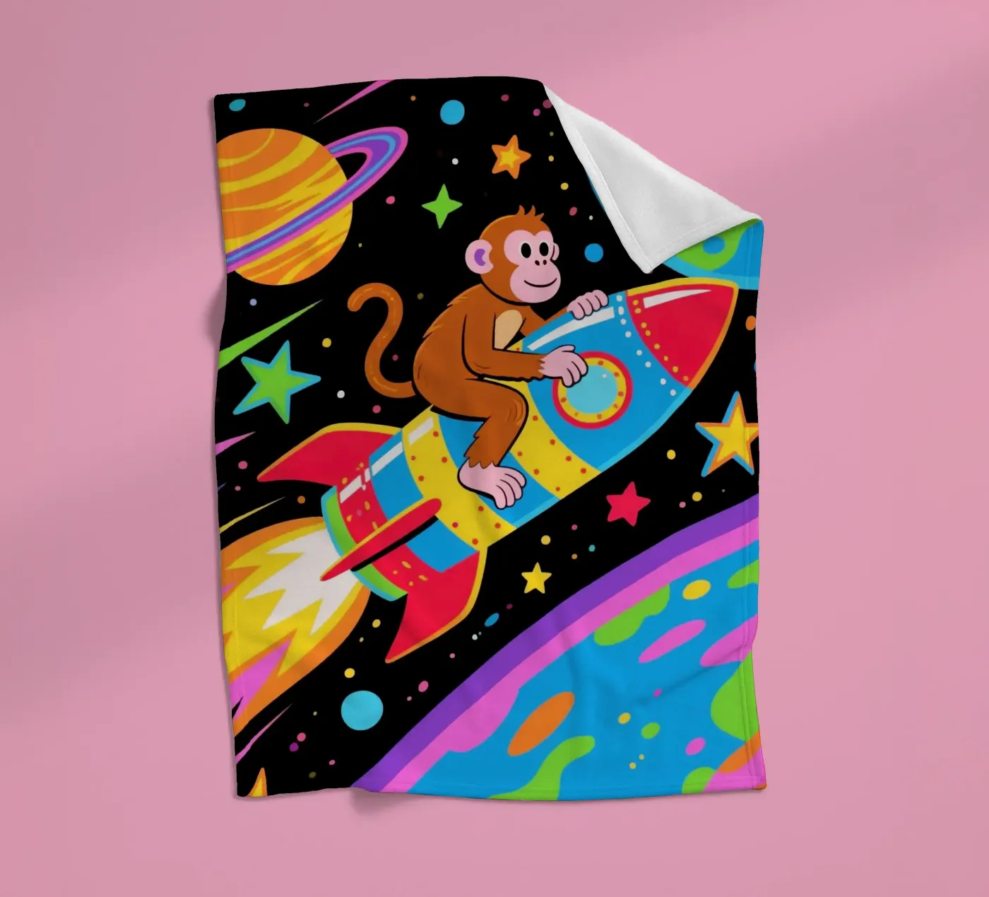 Funny Monkey Rocket Fleecedecke von knowledge