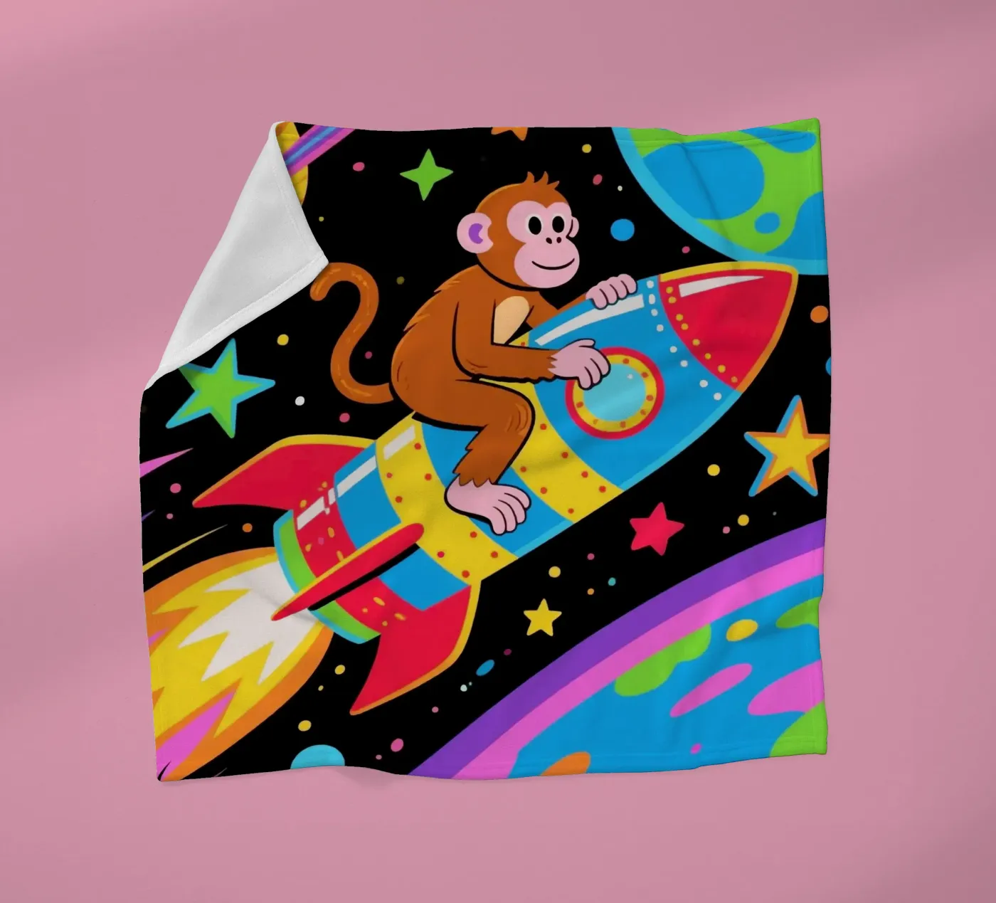Funny Monkey Rocket Fleecedecke von knowledge