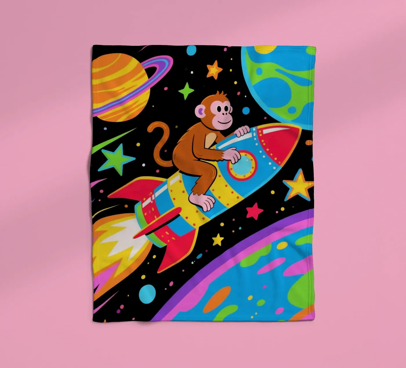 Funny Monkey Rocket Fleecedecke von knowledge