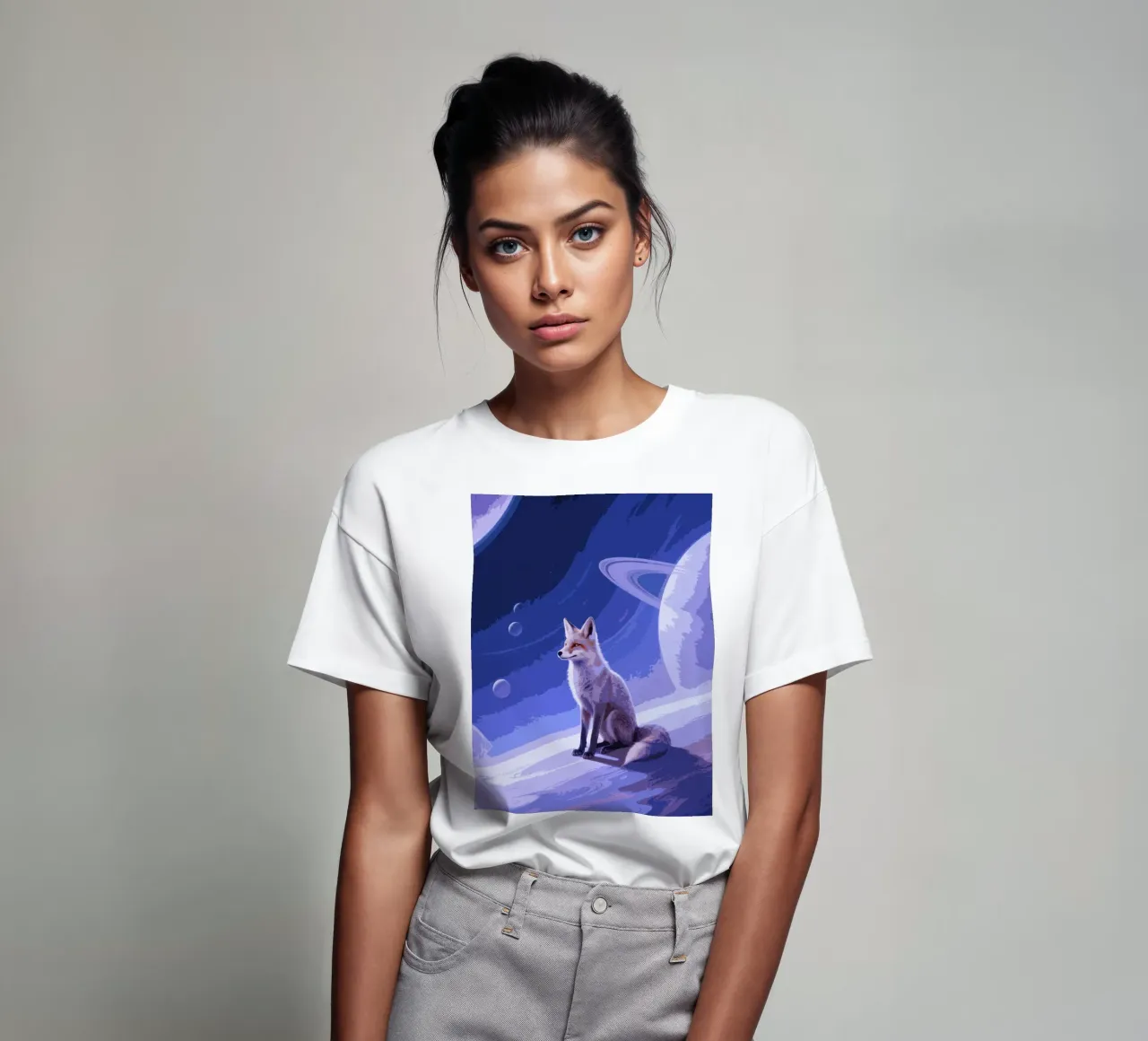 fox in the space t-shirt da knowledge