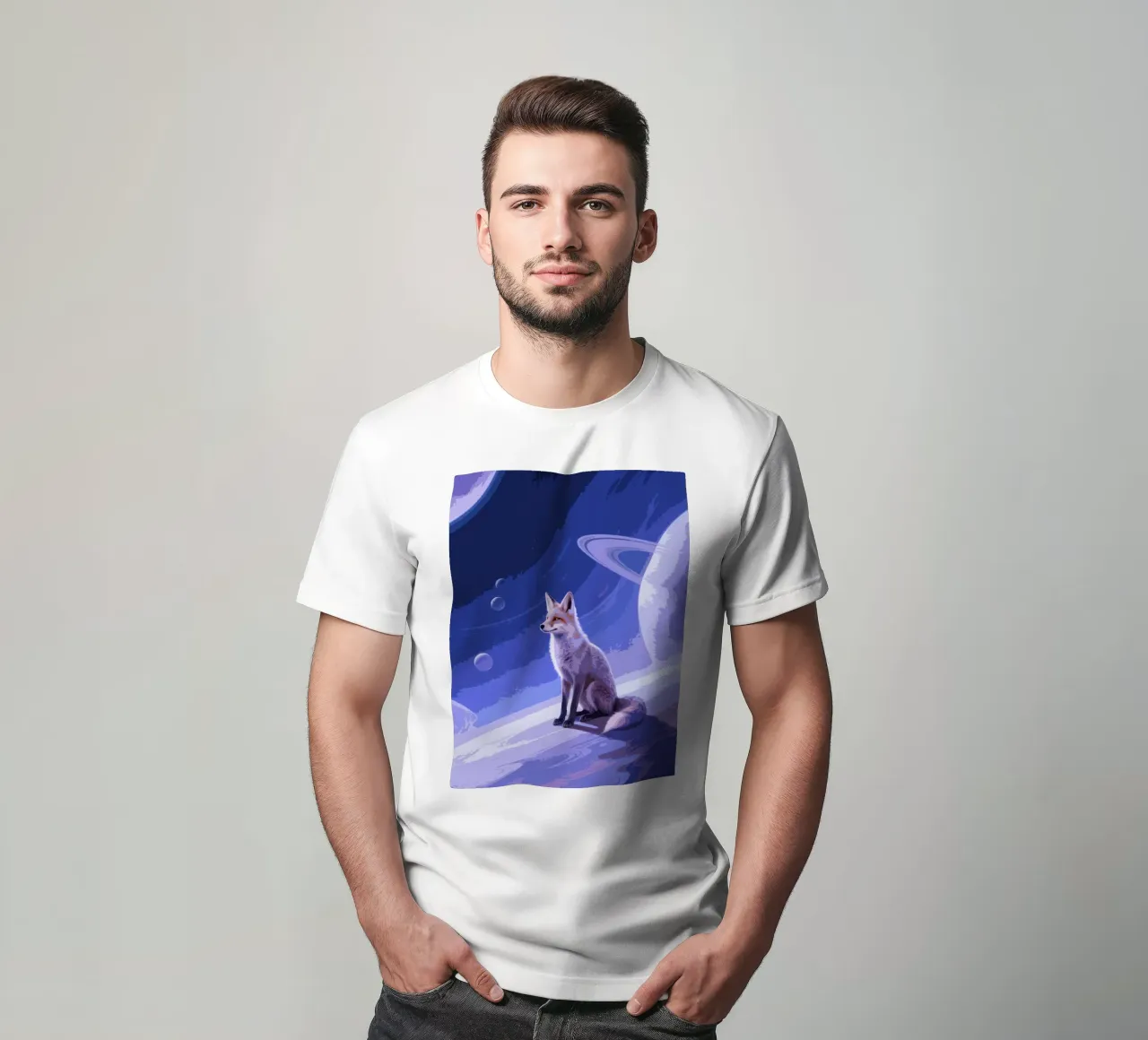 fox in the space t-shirt da knowledge