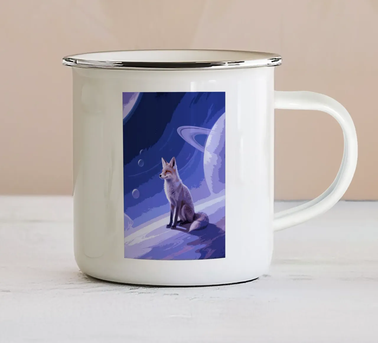 fox in the space tazza in smalto da knowledge