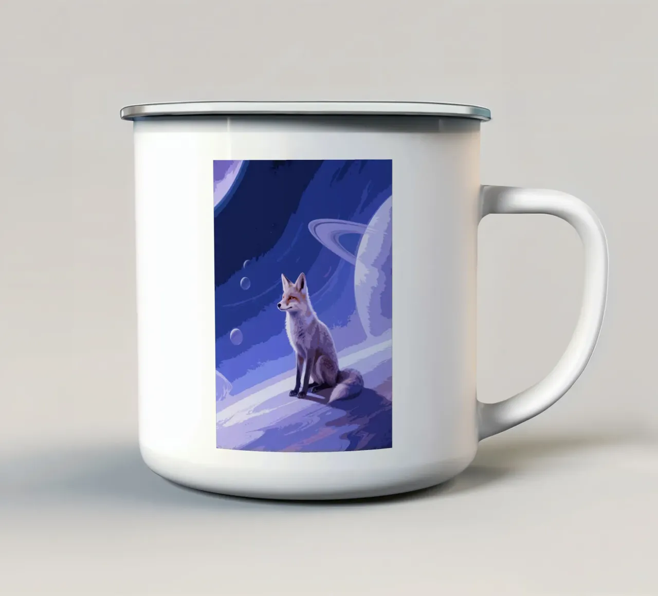 fox in the space tazza in smalto da knowledge