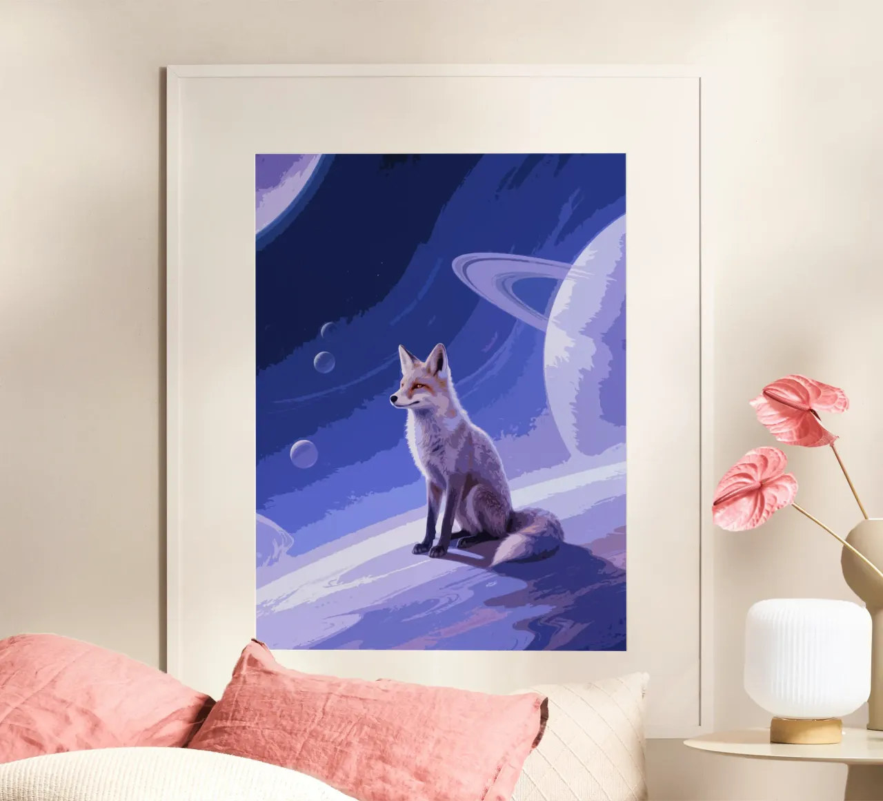 fox in the space poster con telaio in alluminio da knowledge