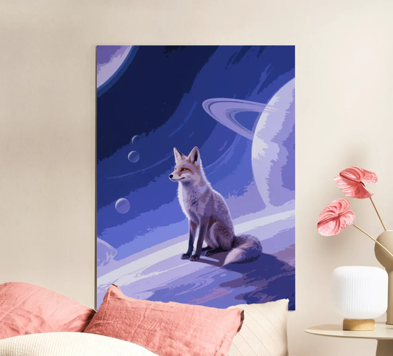 fox in the space poster con telaio in alluminio da knowledge