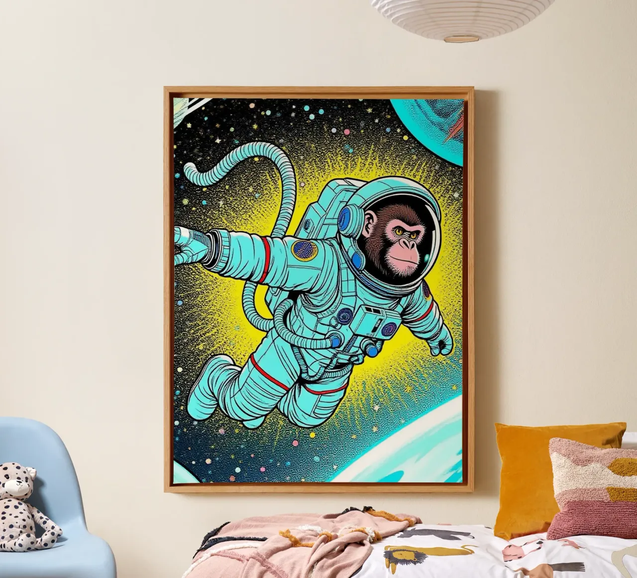 Monkey Astronaut canvas with Floater frame by knowledge