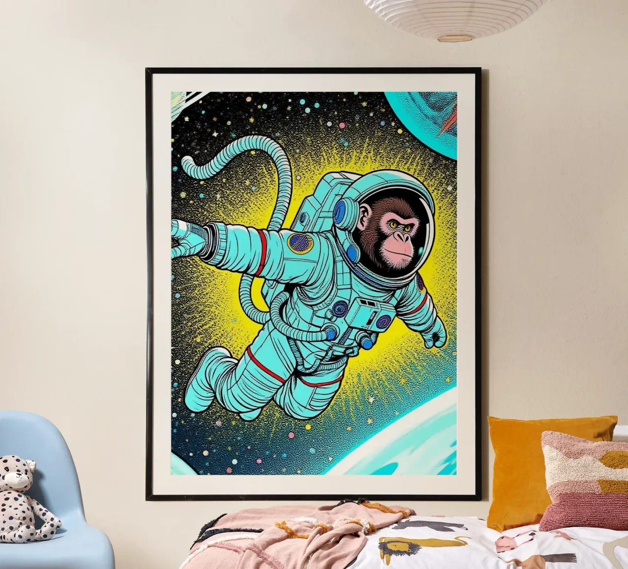 Monkey Astronaut poster con telaio in plastica da knowledge