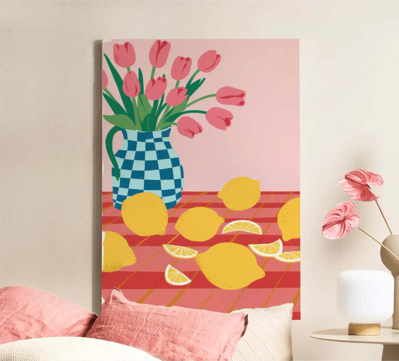 Zitrus Tulpe Harmonie Leinwand mit Schattenfugenrahmen von Sure Paint