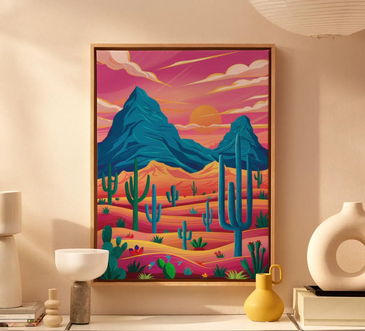 Karmijnrode woestijn droomlandschap canvas met Baklijst van Sure Paint