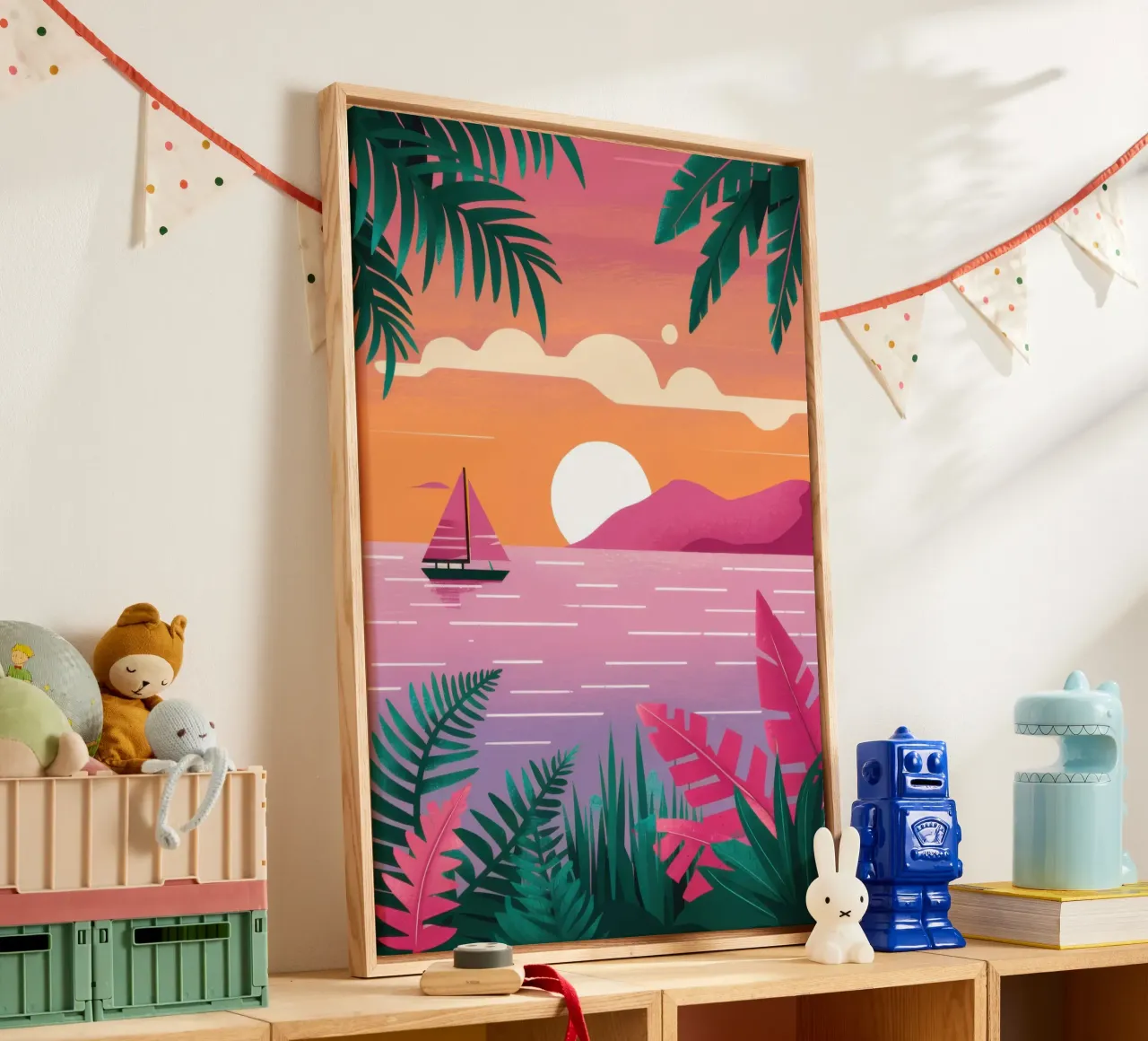 Tropische zonsondergang Serenity canvas met Baklijst van Sure Paint