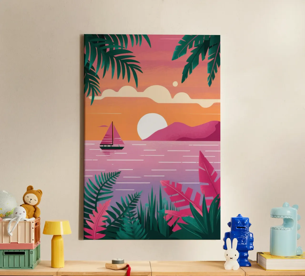 Tropische zonsondergang Serenity canvas met Baklijst van Sure Paint