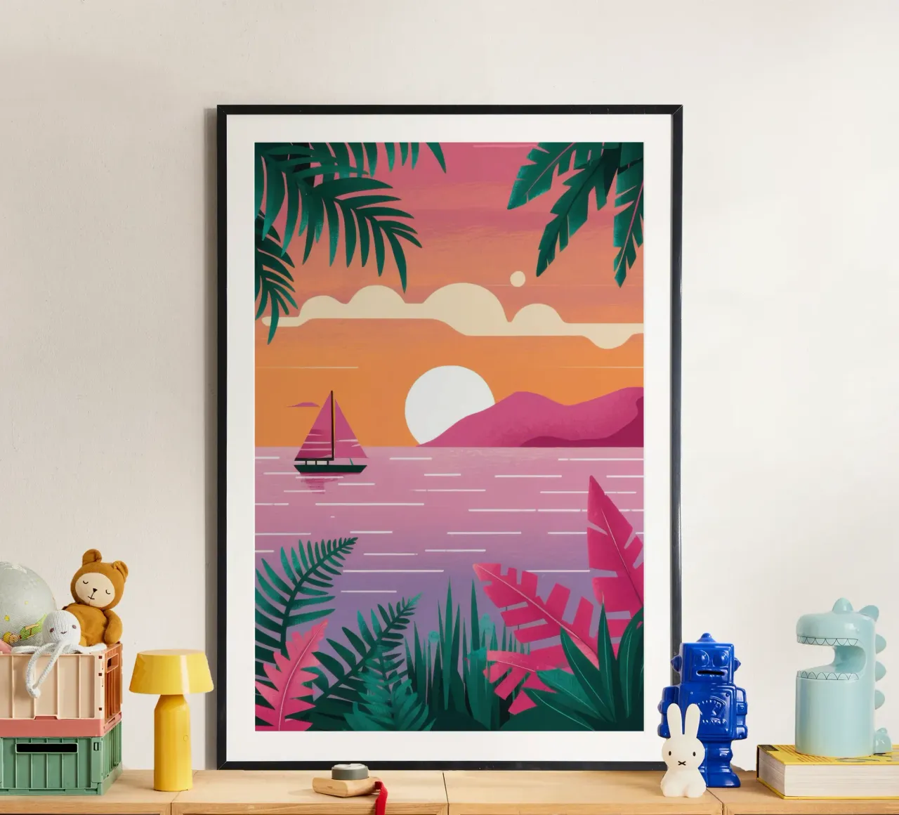 Serenità del tramonto tropicale poster con telaio in plastica da Sure Paint