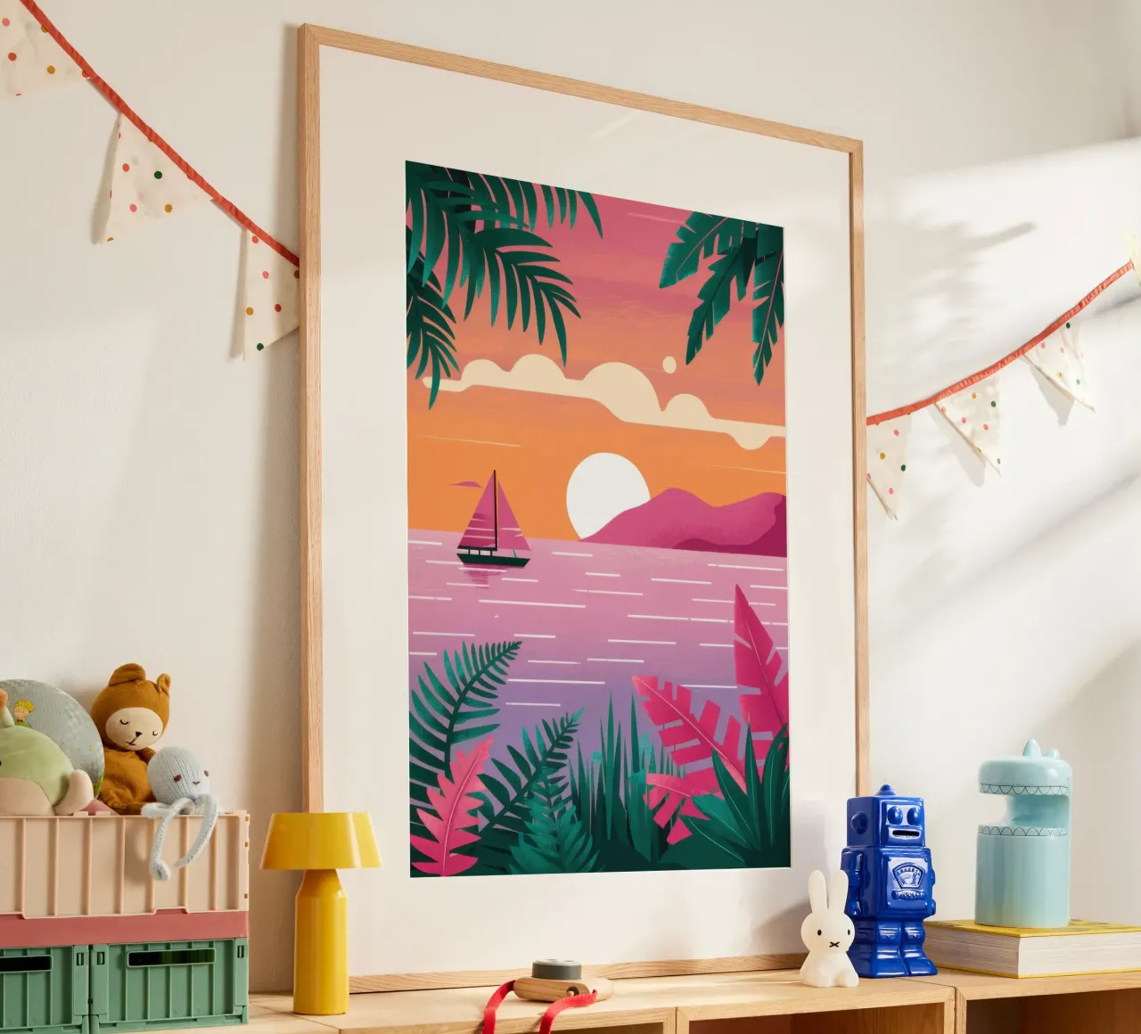 Serenità del tramonto tropicale poster con telaio in plastica da Sure Paint