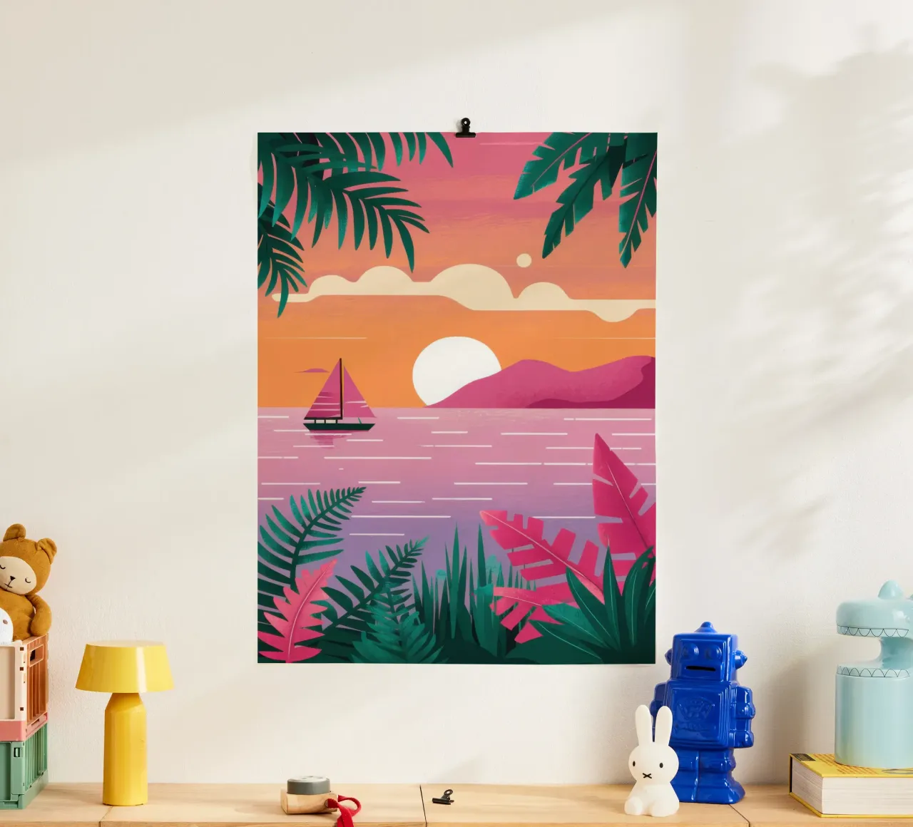 Serenità del tramonto tropicale poster con telaio in plastica da Sure Paint