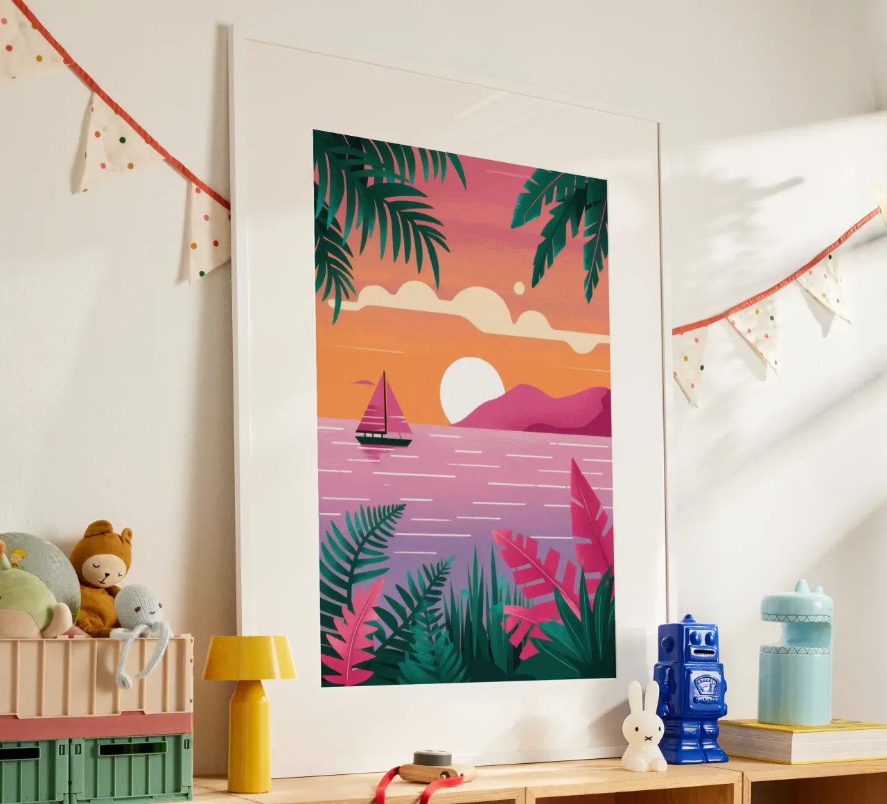 Serenità del tramonto tropicale poster con telaio in plastica da Sure Paint