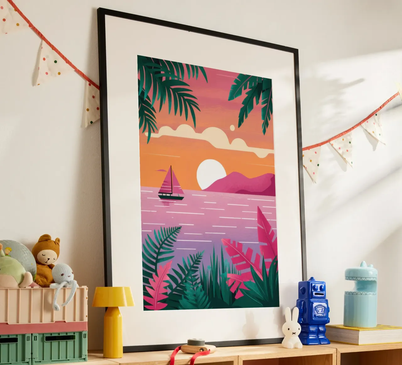 Serenità del tramonto tropicale poster con telaio in plastica da Sure Paint