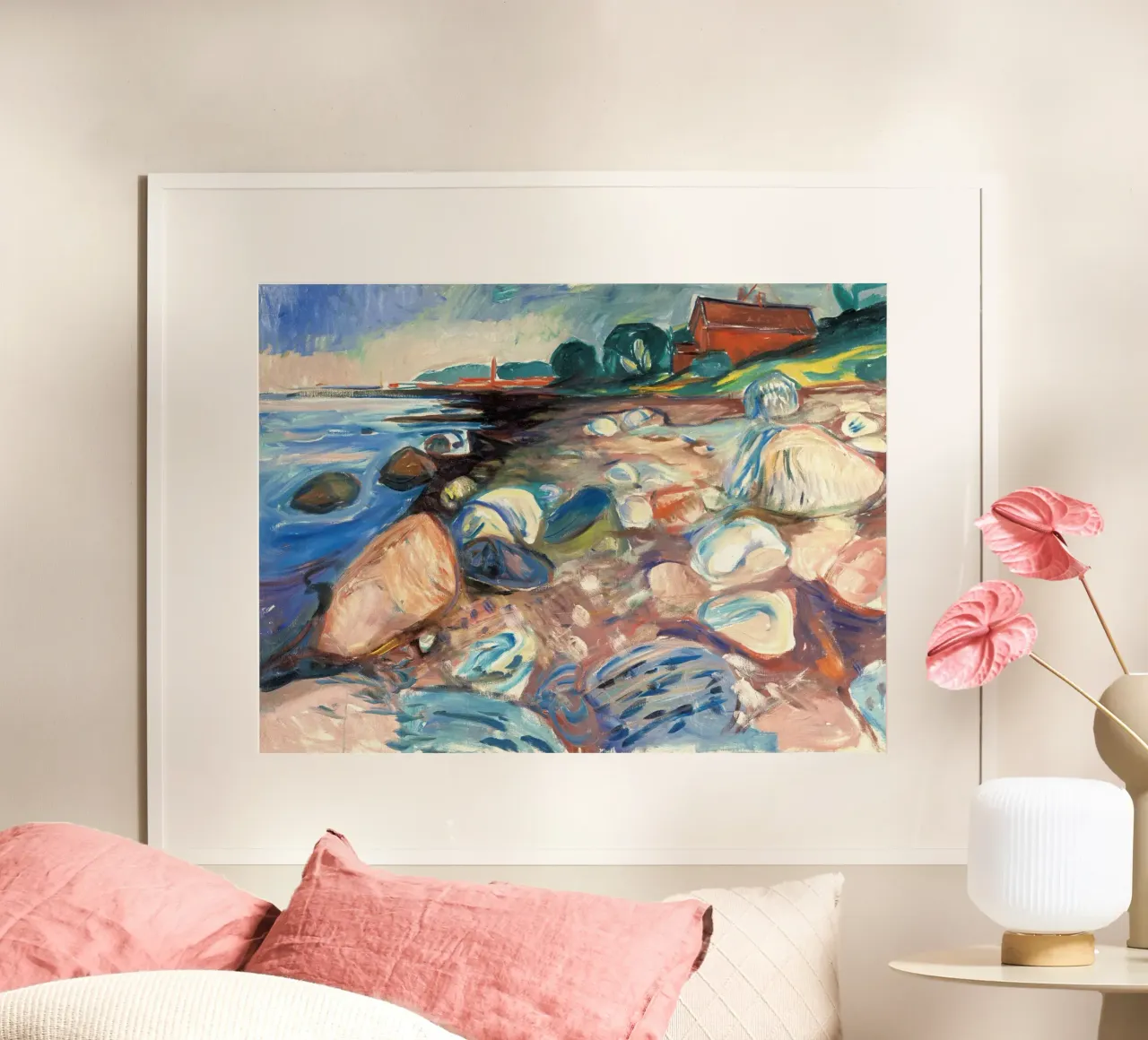 Riva con Casa rossa di Edvard Munch poster con telaio in alluminio da Slowlylow