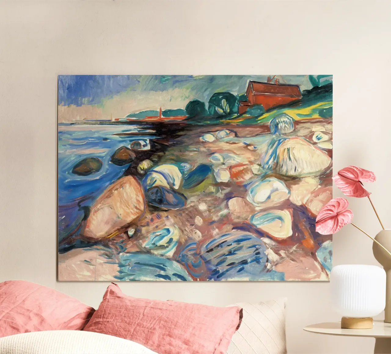 Riva con Casa rossa di Edvard Munch poster con telaio in alluminio da Slowlylow
