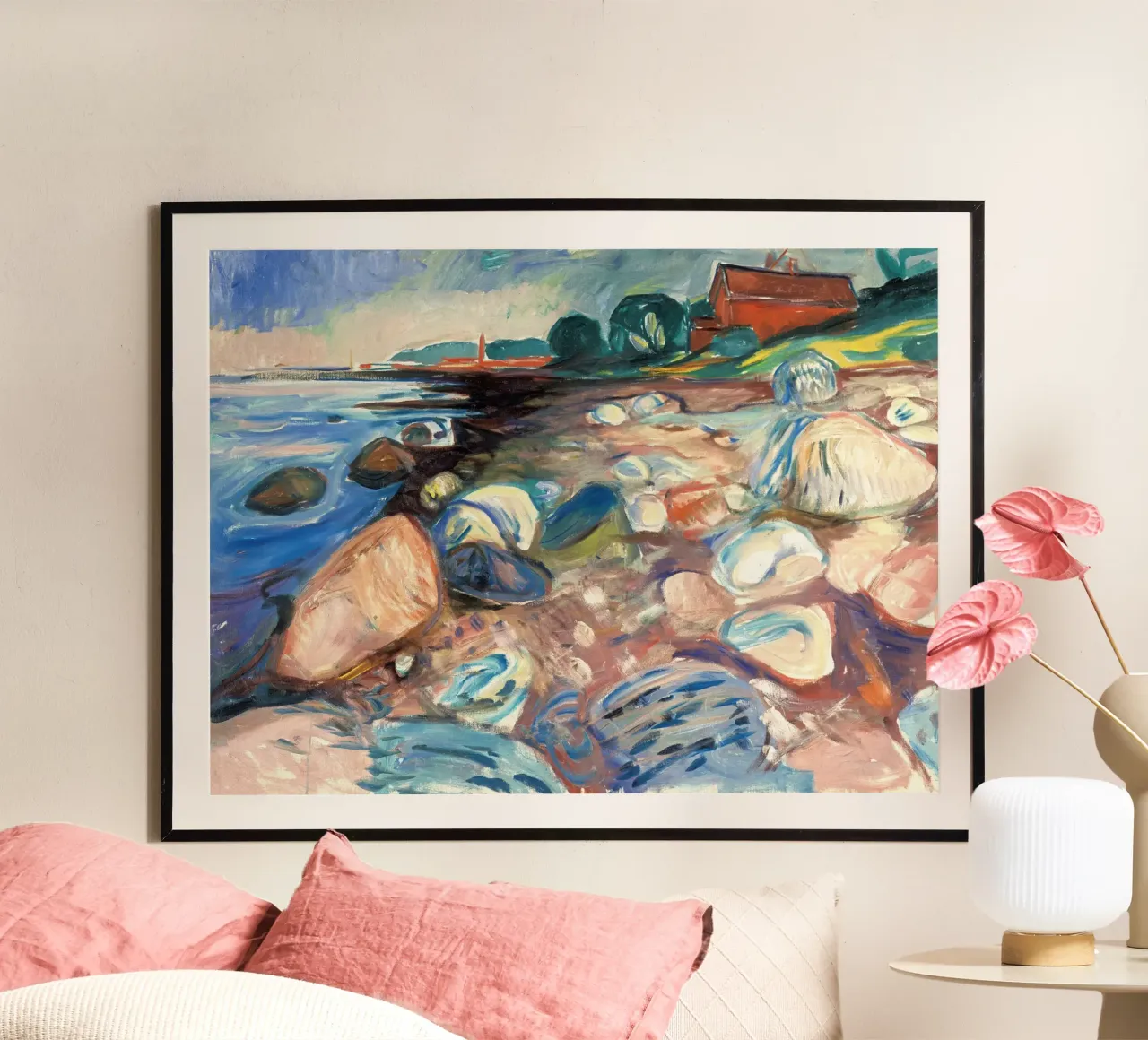 Riva con Casa rossa di Edvard Munch poster con telaio in alluminio da Slowlylow