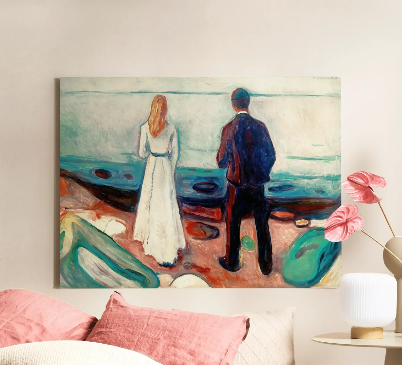 Due esseri umani. I solitari di Edvard Munch tela con Cornice a cassetta da Slowlylow