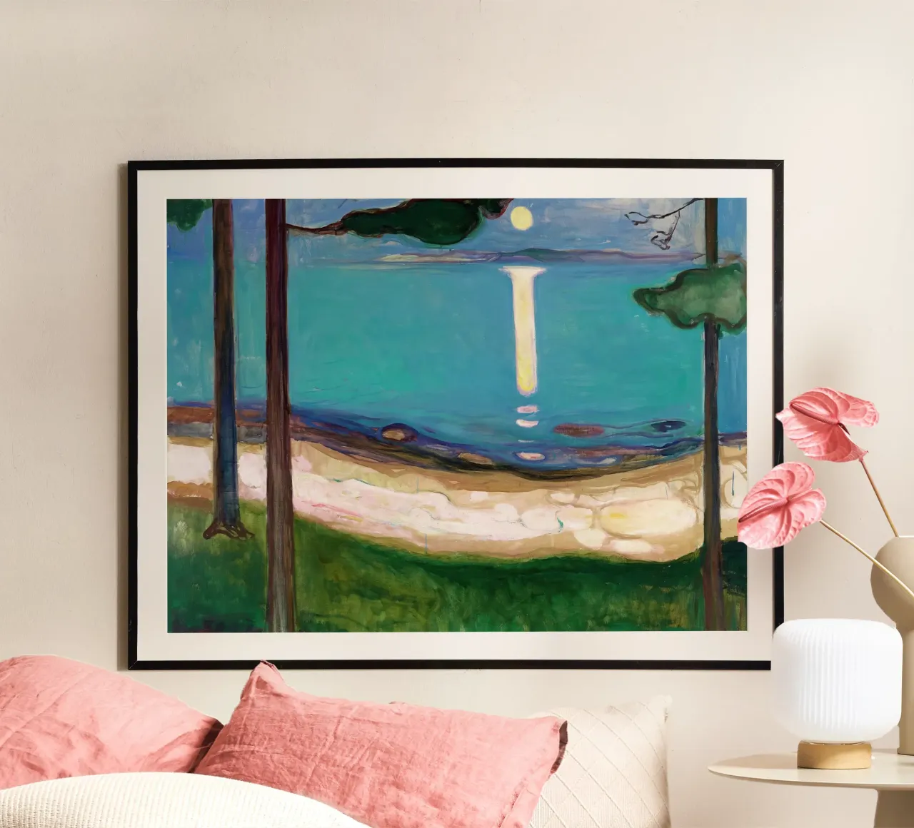 Chiaro di luna di Edvard Munch poster con telaio in legno da Slowlylow