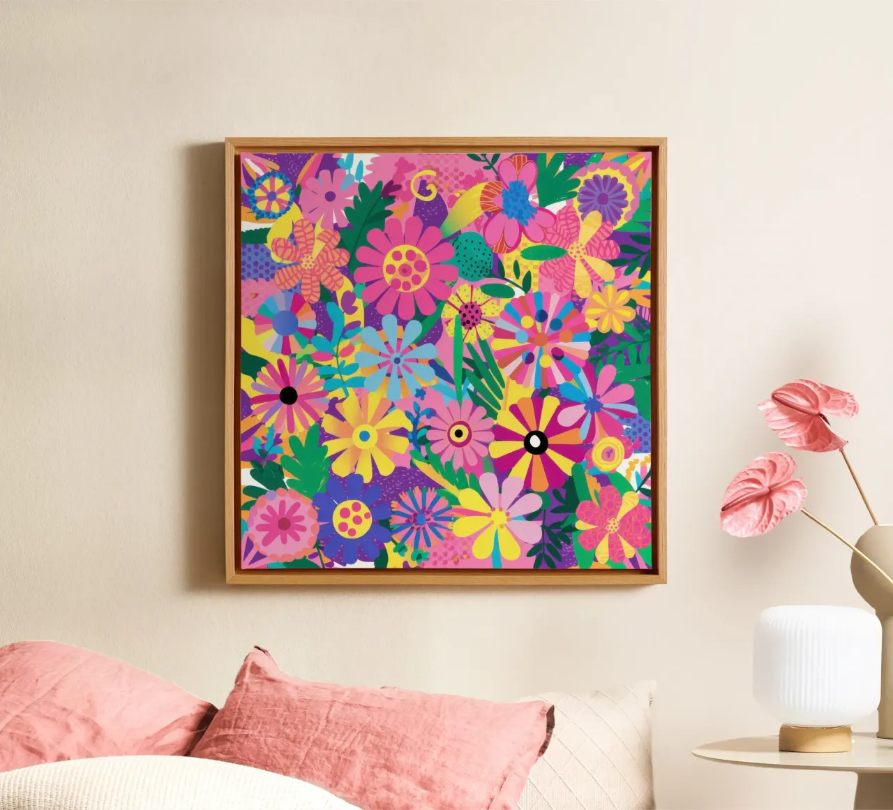 Kaleidoscopic Flower Burst canvas with Floater frame by Sure Paint