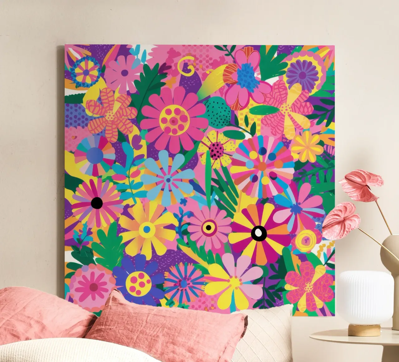 Kaleidoscopic Flower Burst canvas with Floater frame by Sure Paint