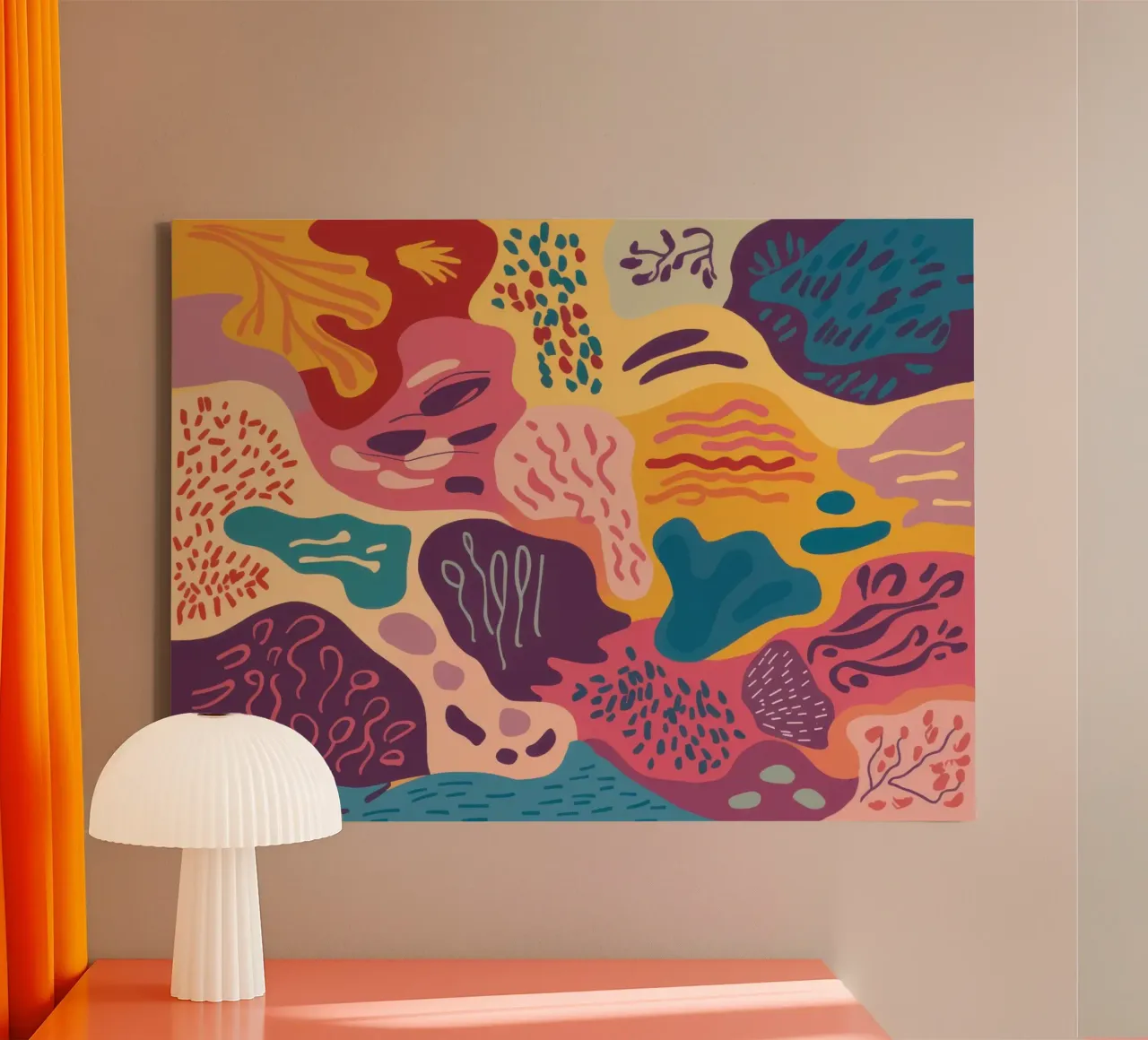 Abstract Coral Dance canvas with Floater frame by Sure Paint