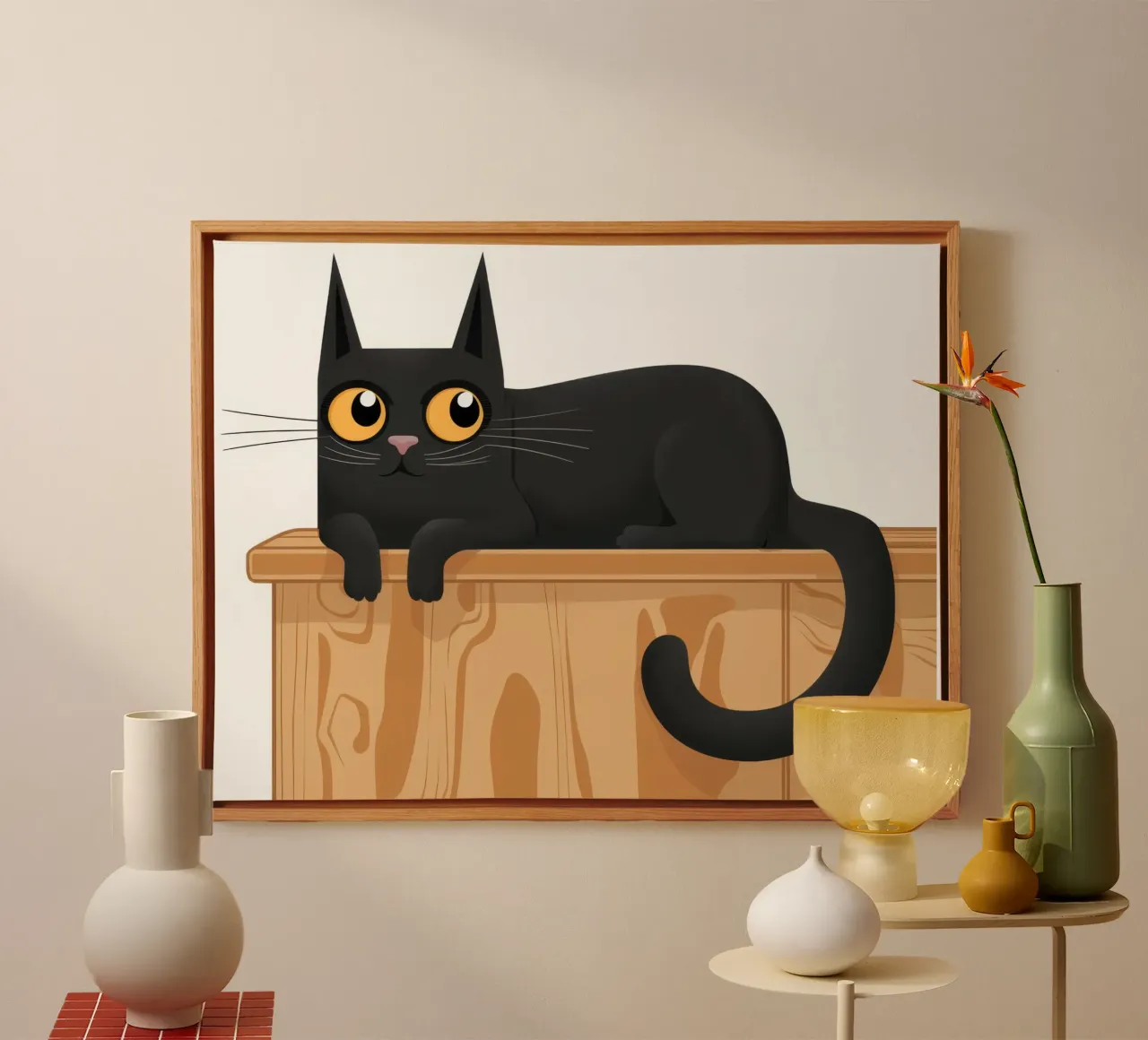 Enigmatic Feline Gaze canvas with Floater frame by Sure Paint