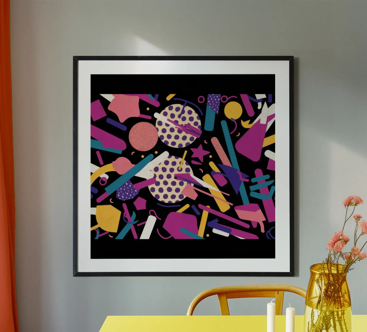 Ritmo cosmico di Memphis poster con telaio in legno da Sure Paint