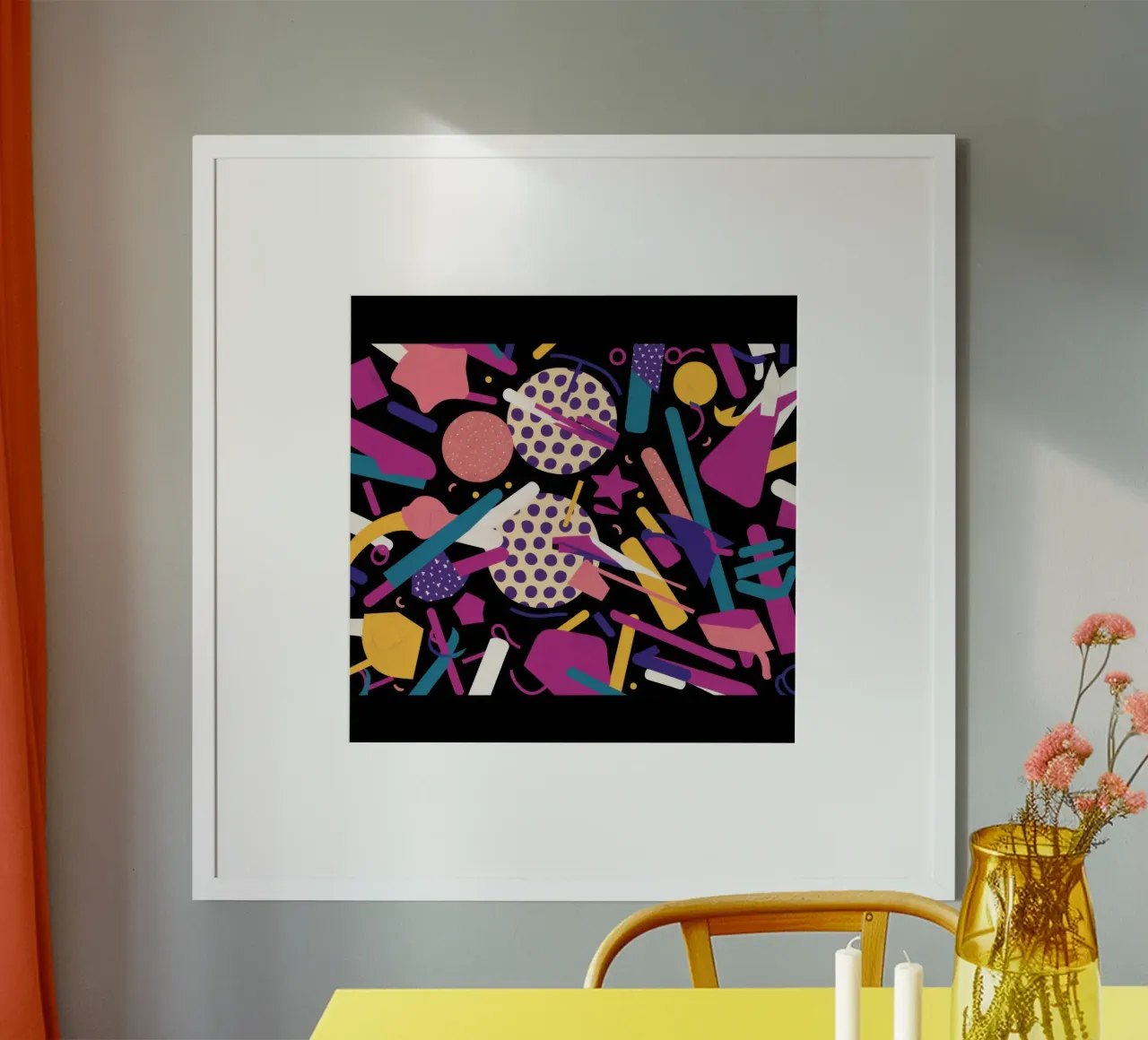 Ritmo cosmico di Memphis poster con telaio in legno da Sure Paint